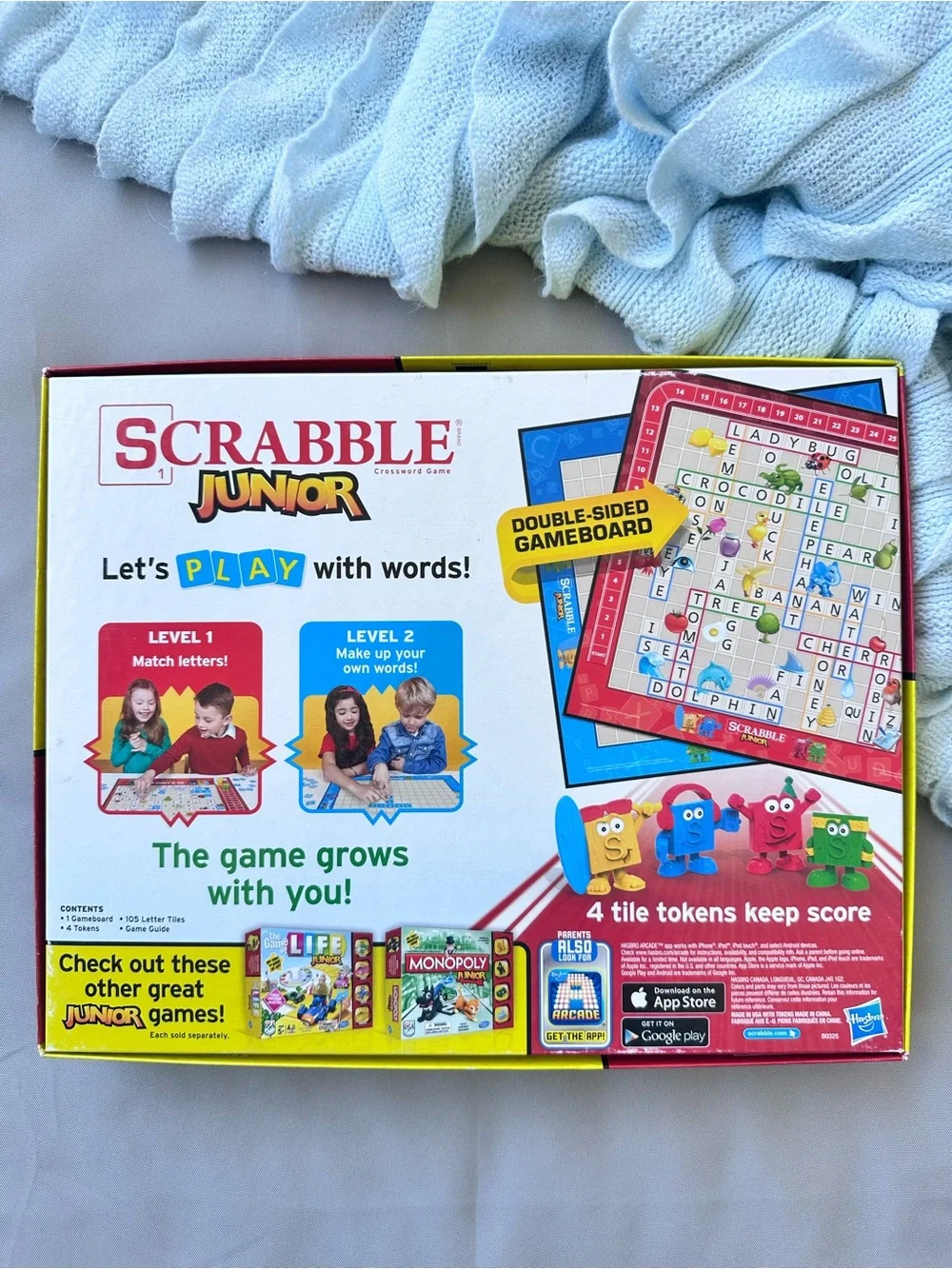 Hasbro Scrabble Junior Board Game with Blue, Red, Green & Yellow Characters